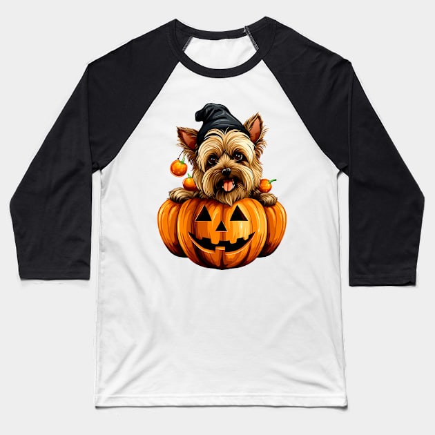 Yorkshire Terrier Dog inside Pumpkin #1 Baseball T-Shirt by Chromatic Fusion Studio